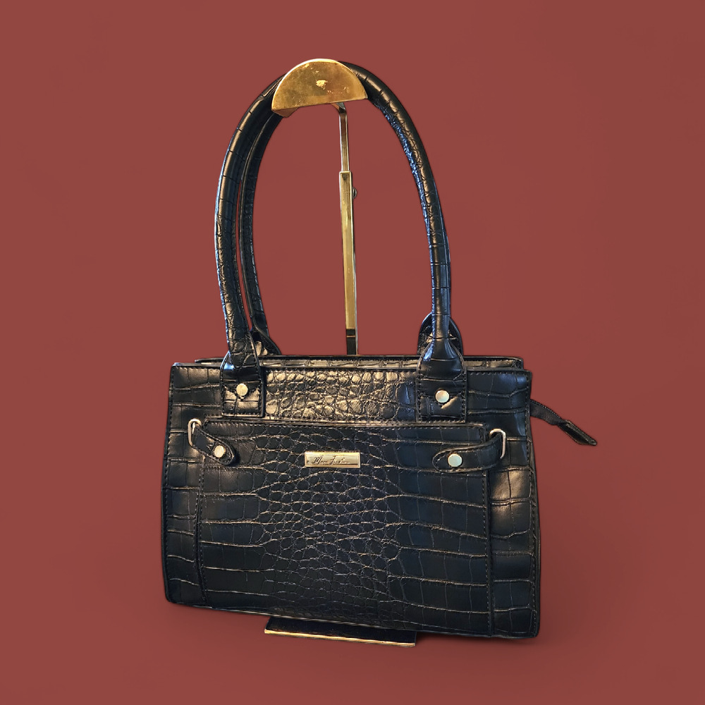 Marc Fisher Cherry Hill Belted Tote in black Faux Leather